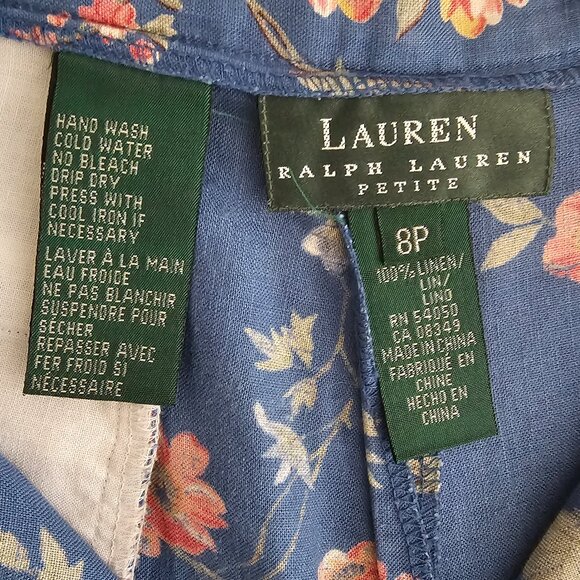 Ralph Lauren Vintage 100% Linen Floral Shorts | EUC | 8P | Blue, Multicolor - Picture 10 of 12